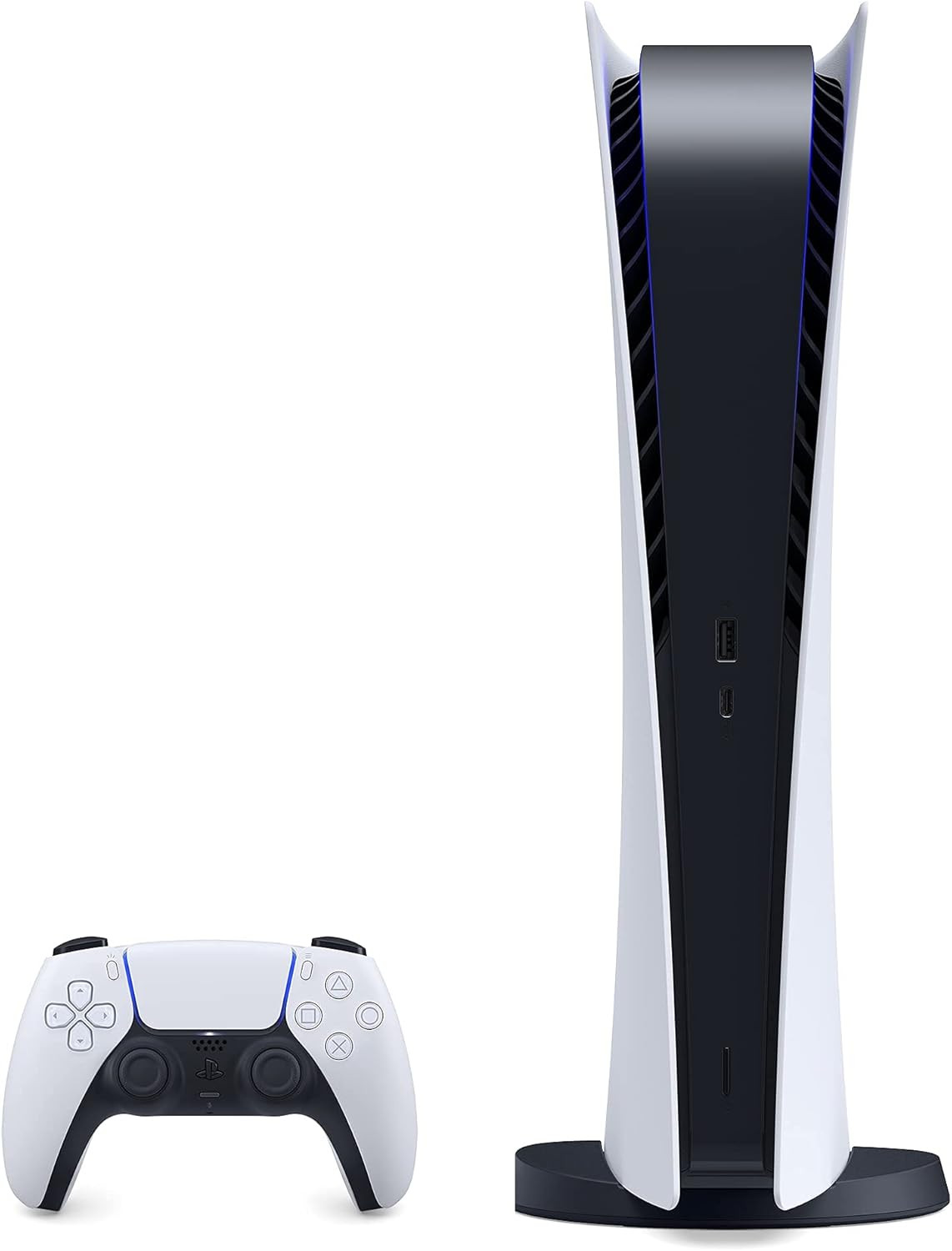 PS5 - 索尼 PlayStation 5 数字版游戏机 + 无线控制器 - 16GB GDDR6 内存,825GB 固态硬盘,120Hz 8K 输出,白色